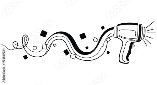 A black and white line drawing of a hair dryer with decorative flourishes high quality professional