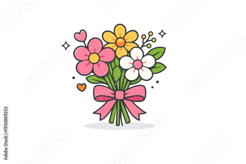 Mother?s Day flowers a gentle bouquet of blooming flowers tied with a ribbon, expressing love, gratitude, and warm appreciation for a special day. Minimalist