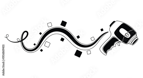 A stylized black and white illustration of a spray can with swirling paint and geometric shapes high quality