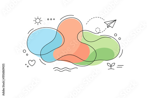 Abstract liquid color flow. Smooth flowing shapes overlap and merge, creating a sense of movement and gentle energy. The illustration feels modern, artistic,