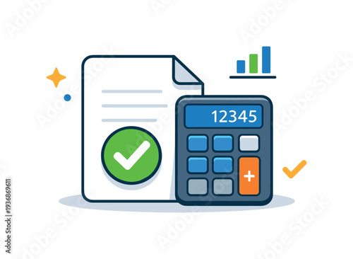 Financial success with calculator, document, and growth chart illustration