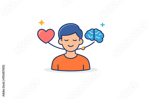 Mental health awareness promoting openness and emotional care, shown through a calm human figure with a heart and mind symbols gently connected to suggest
