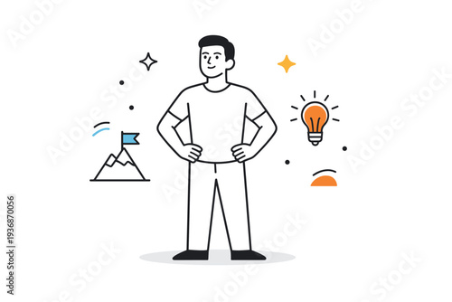 Feeling confidence. A person standing upright with relaxed shoulders and focused expression, symbolizing self-assurance and inner strength. Minimal motion