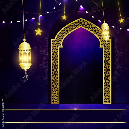 Islamic Ramadan background with decorative hanging lanterns and smooth pastel textures. Ideal for Eid Mubarak greetings, Ramadan announcements, social media posts, video intros background 1:1 