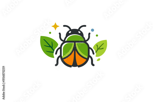 Beetle nature symbol clean visual metaphor of a beetle paired with light leaf elements, representing biodiversity, balance and environmental awareness.