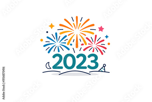 Fireworks displays for New Year?s Eve celebrations represented with layered bursts and a subtle year number accent, symbolizing reflection on the past and