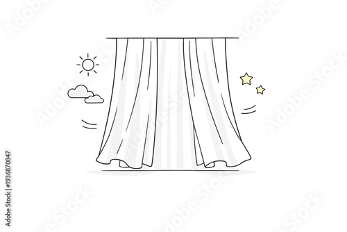 Light through curtains. Abstract scene of translucent curtains with sunlight creating soft vertical patterns in open space. Minimal details and wide margins