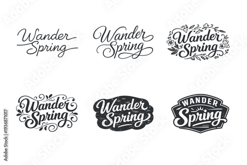 Wander Spring. Set lettering. harmonious lettering variations of the same emblematic concept, each with different artistic interpretation (Modern minimal