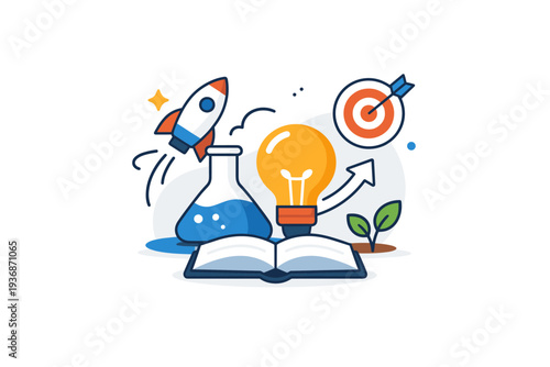 Innovation lab concept expressing future oriented research and breakthrough thinking. An optimistic visual metaphor communicating progress, insight and long