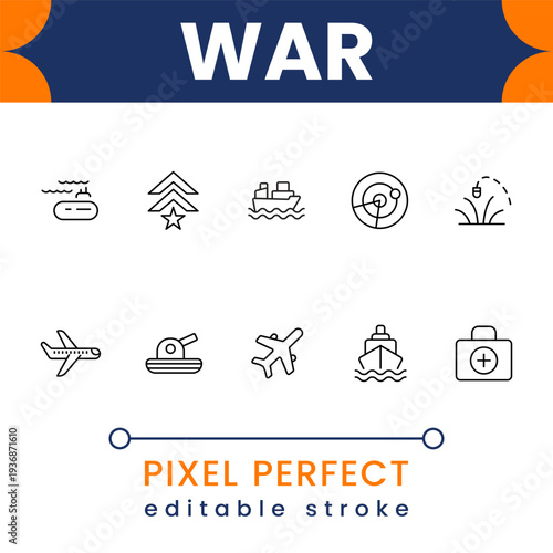 World war 3 icon set with global conflict symbols, military weapons and nuclear crisis elements modern flat vector collection