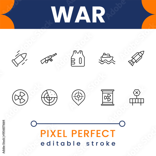 World war 3 icon set with global conflict symbols, military weapons and nuclear crisis elements modern flat vector collection