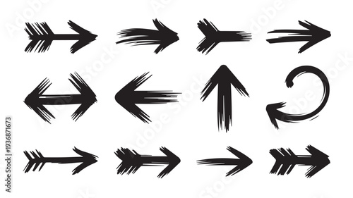 Hand Drawn Brush Stroke Arrows Set for Creative Design Projects