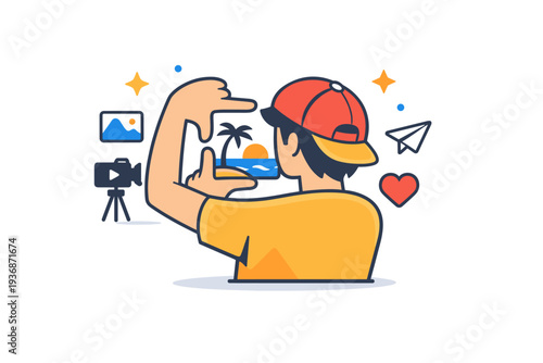 Influencer lifestyle focused on visual storytelling where a person frames a photo or video scene, communicating aesthetics, attention, and the culture of