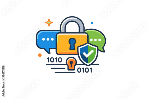 Online security and privacy visualizing data encryption and protected communication. A confident concept badge conveying secrecy, integrity and digital trust.