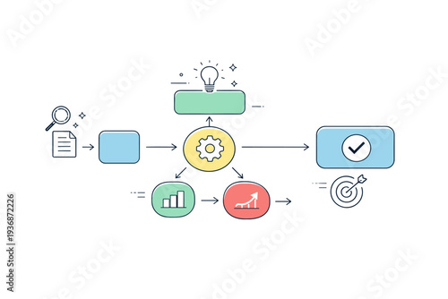 Conceptual diagram backgrounds. Clean composition of nodes and lines arranged in a logical flow, abstract process visualization with calm rhythm and plenty of