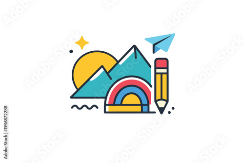 Memphis style graphics represented as a modern decorative icon with asymmetrical forms and cheerful color accents, communicating optimism, creativity, and