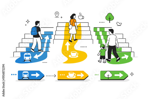 Wayfinding through art. Painted steps used to guide people through a public space, integrating color-coded paths or symbols. Navigation meets expression,