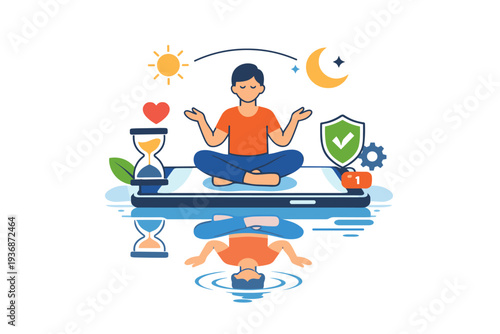 Ethical concerns in addictive app design emphasizing awareness, boundaries, and responsible user experience. A calm visual metaphor of reflection, balance, and