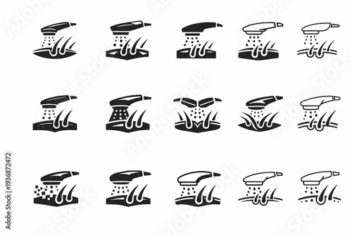 Scalp treatment session. Icon set. Set Logo of Scalp treatment session: scalp therapy device. harmonious logo variations of the same emblematic concept, each