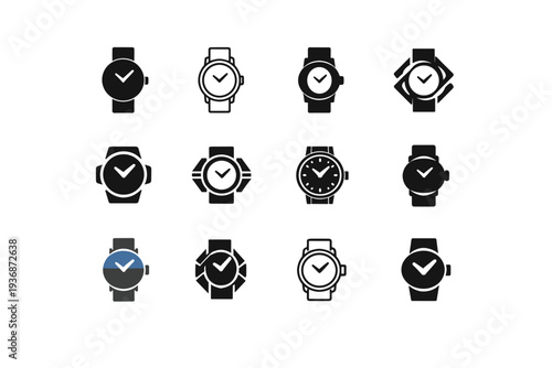 fashion accessories. Icon set. Set Logo of fashion accessories: wristwatch. harmonious logo variations of the same emblematic concept, each with different