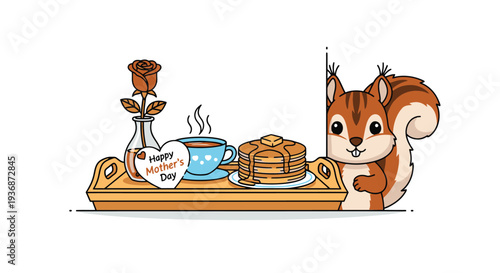 Squirrel and Mother's Day Breakfast Tray with Pancakes