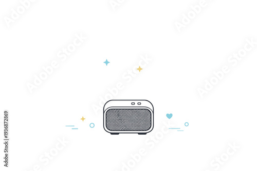After the noise. A speaker or phone with music icon fading out above it, surrounding space calm and neutral. Visual shift from activity to rest. Minimalist