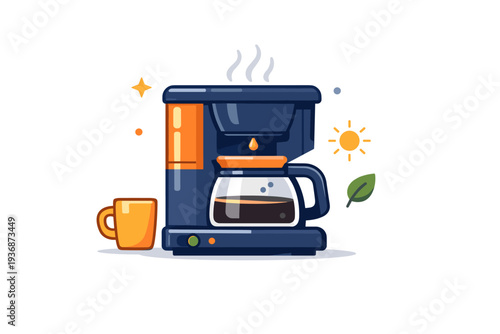 Drip coffee maker a compact countertop coffee maker with a glass carafe and gentle steam lines, expressing daily ritual, warmth and calm morning energy.