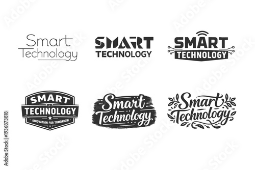 Smart Technology. Set lettering. harmonious lettering variations of the same emblematic concept, each with different artistic interpretation (Modern minimal