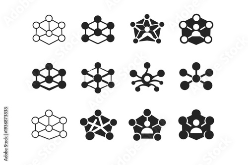 Networking strategies for career development. Icon set. Set Logo of Networking strategies for career development: connected nodes network. harmonious logo