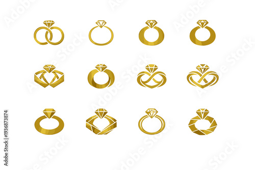Gold. Icon set. Set Logo of Gold: gold ring jewelry. harmonious logo variations of the same emblematic concept, each with different artistic interpretation