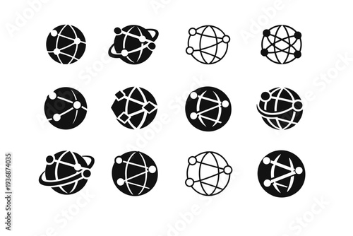Social networks. Icon set. Set Logo of social networks: global connection globe. harmonious logo variations of the same emblematic concept, each with different