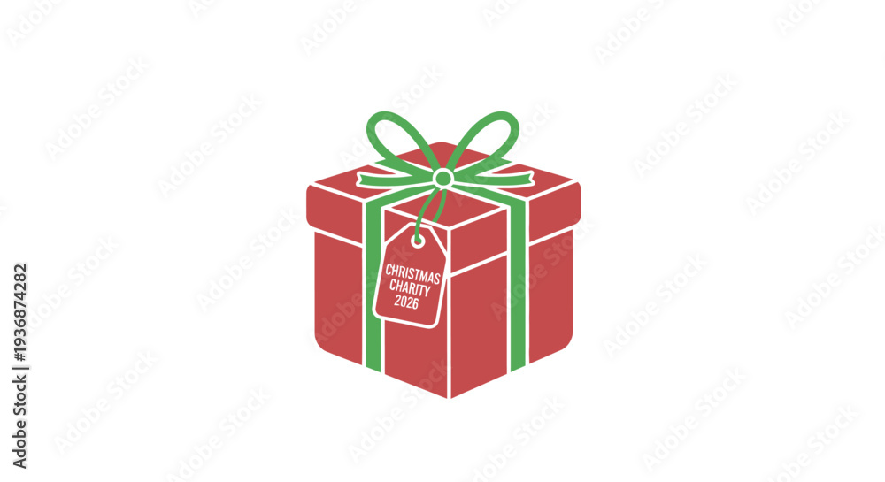 Fototapeta premium Red gift box with green ribbon on white background.