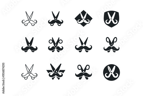 Men?s grooming and fashion. Icon set. Set Logo of Men?s grooming and fashion: barber scissors. harmonious logo variations of the same emblematic concept, each