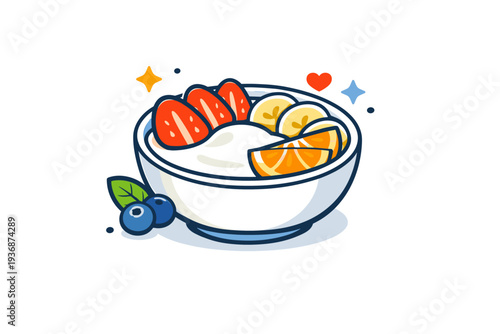 Healthy breakfast bowls highlighting freshness and simplicity with a minimal bowl of yogurt and fruit slices, communicating clarity and clean eating habits. A
