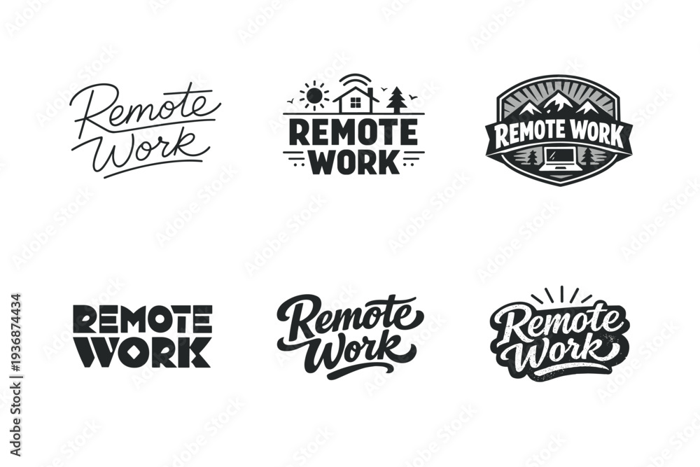 Obraz premium Remote Work. Set lettering. harmonious lettering variations of the same emblematic concept, each with different artistic interpretation (Modern minimal