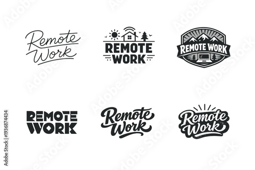 Remote Work. Set lettering. harmonious lettering variations of the same emblematic concept, each with different artistic interpretation (Modern minimal
