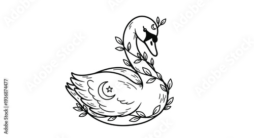 Swan with Moon and vine-wreath