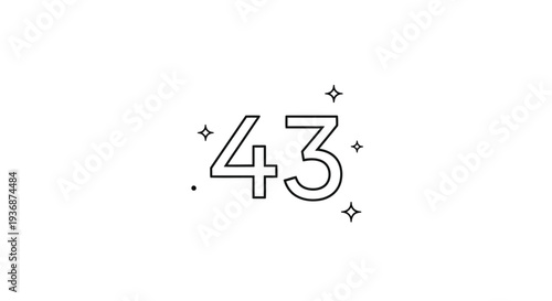 Simple black and white graphic with number 43 surrounded by small stars.