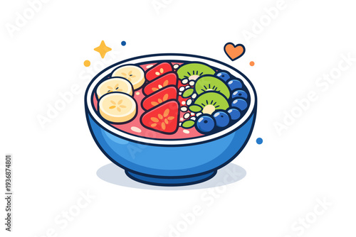 Fruit smoothie bowls presented as a vibrant bowl topped with neatly arranged fruit slices and seeds, conveying freshness balance and a nourishing start to the