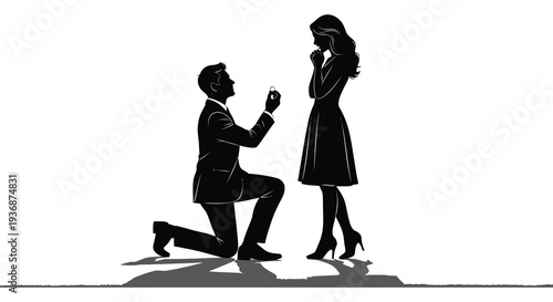 A silhouetted image depicting a man proposing to a woman with a ring symbolizing love