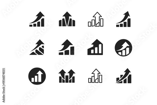 productivity habits. Icon set. Set Logo of productivity habits: upward progress arrow. harmonious logo variations of the same emblematic concept, each with