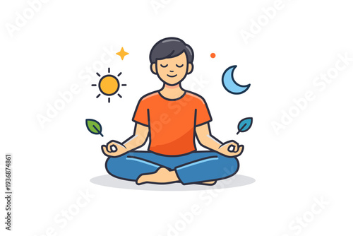 Mindfulness meditation pose showing a calm seated figure with crossed legs and relaxed posture, communicating inner balance, awareness, and quiet focus. The