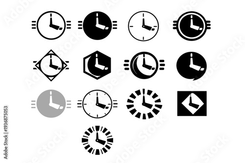 Thursday. Icon set. Set Logo of Thursday: clock with midweek emphasis. harmonious logo variations of the same emblematic concept, each with different artistic