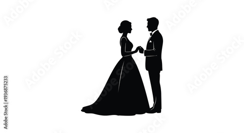 A silhouetted couple a bride and groom stand facing each other holding hands high quality professional