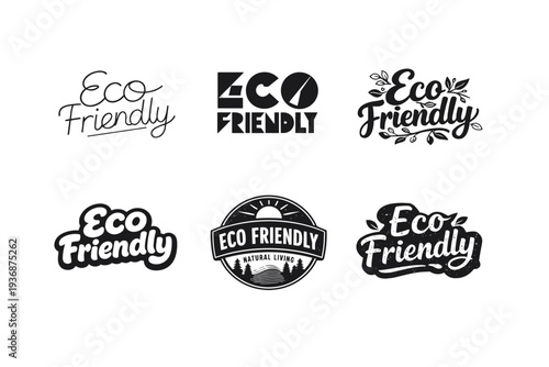 Eco Friendly. Set lettering. harmonious lettering variations of the same emblematic concept, each with different artistic interpretation (Modern minimal