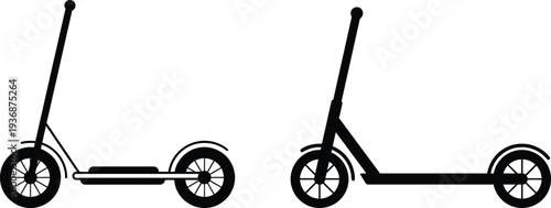 Electric kick scooter silhouette set with side views, modern urban micro mobility vehicle icon for eco friendly city transport illustration