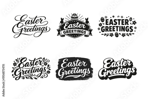 Easter Greetings. Set lettering. harmonious lettering variations of the same emblematic concept, each with different artistic interpretation (Elegant script