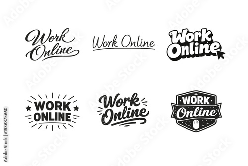 Work Online. Set lettering. harmonious lettering variations of the same emblematic concept, each with different artistic interpretation (Elegant script with