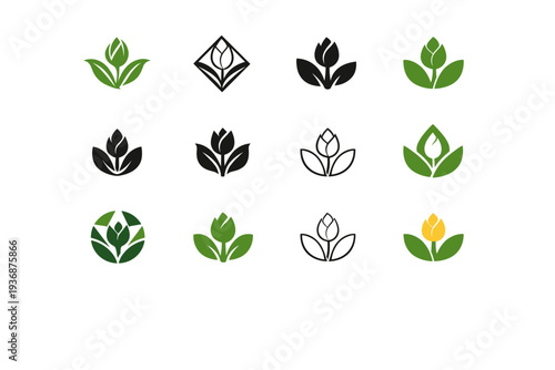 Spring flowers. Icon set. Set Logo of spring flowers: sprouting flower bud. harmonious logo variations of the same emblematic concept, each with different