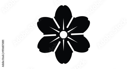 Simple black silhouette of a five petal flower with a central circular detail high quality professional detailed
